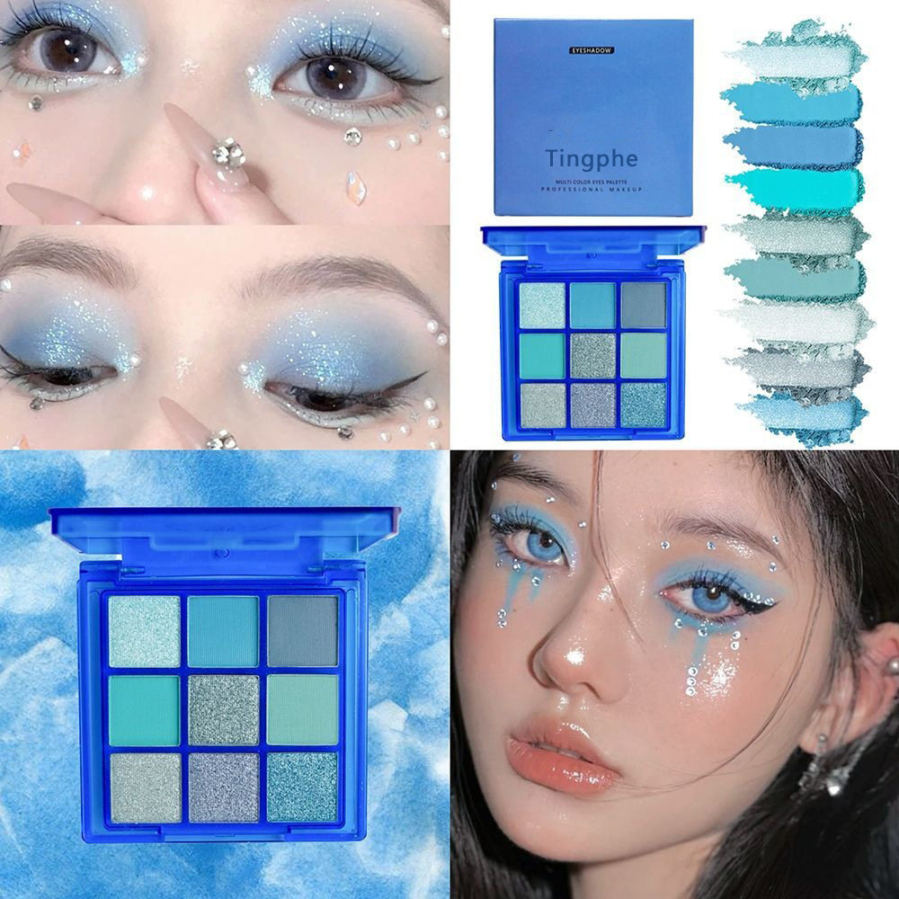 新品九色蓝色眼影ins珠光哑光眼妆平价彩妆防水防汗表演舞台妆