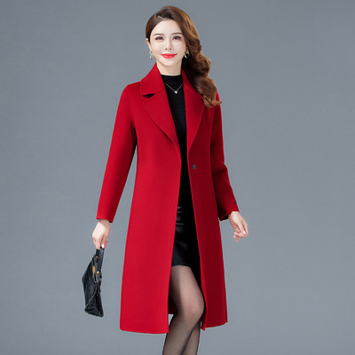 双面羊毛大衣女2025秋冬中长款西装领新款中老年妈妈羊毛呢子外套