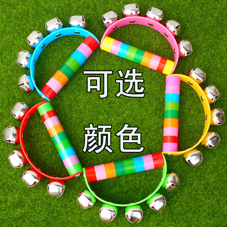 幼儿园儿童婴幼儿早操跳舞木制彩色手摇铃半圆手铃握皮铃小乐器