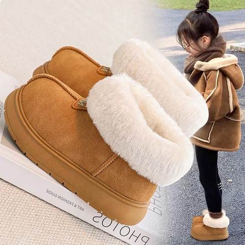 厚底防水勃肯毛毛大棉鞋儿童冬季雪地靴女童皮毛一体加厚保暖冬鞋