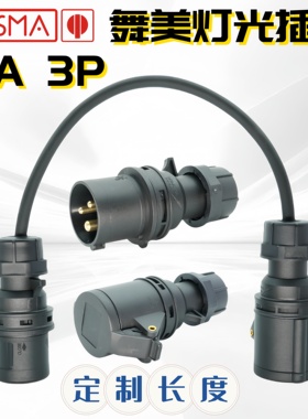 舞台美灯光行业黑色哑光插座连接器16A3芯2230V定制长度带线013-6