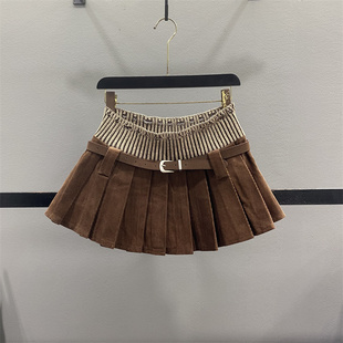 性感A字百褶短裙 设计感针织拼接灯芯绒半身裙美式 清仓不退换