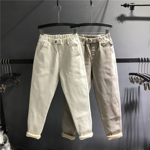 松紧腰加绒加厚老爹牛仔裤女垮裤