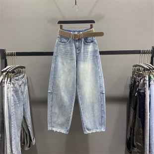 高腰宽松显瘦休闲阔腿老爹裤 新款 潮 女2026春季 欧货复古弯刀牛仔裤