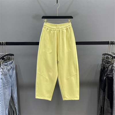 黄色运动卫裤女阔腿九分哈伦裤