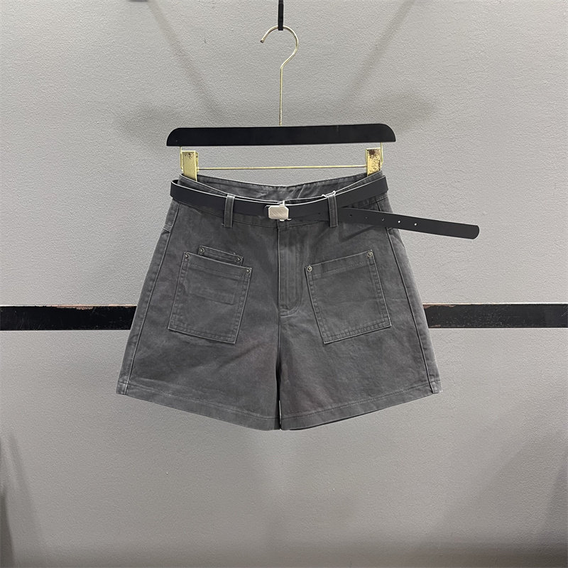 复古灰色工装牛仔短裤女2026夏季新款高腰显瘦休闲A字阔腿裤热裤