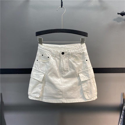 欧洲站工装牛仔半身裙女2025夏季新款高腰口袋防走光a字包臀短裙