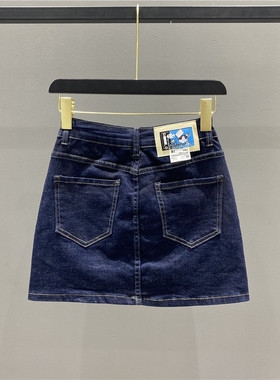 2026春季个性皮牌深蓝色防走光小短裙女高腰显瘦包臀牛仔半身裙潮