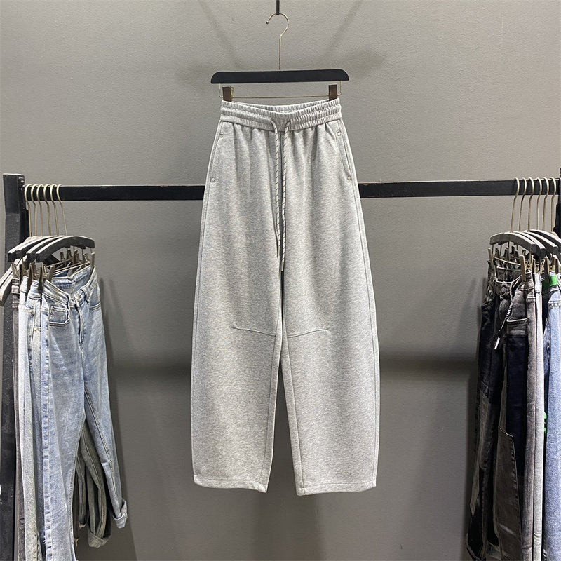 灰色休闲弯刀卫裤女2026春季松紧腰抽绳慵懒垂感宽松阔腿香蕉裤,女装/女士精品,休闲裤,淘宝优惠券,粉丝福利购,淘宝优惠卷