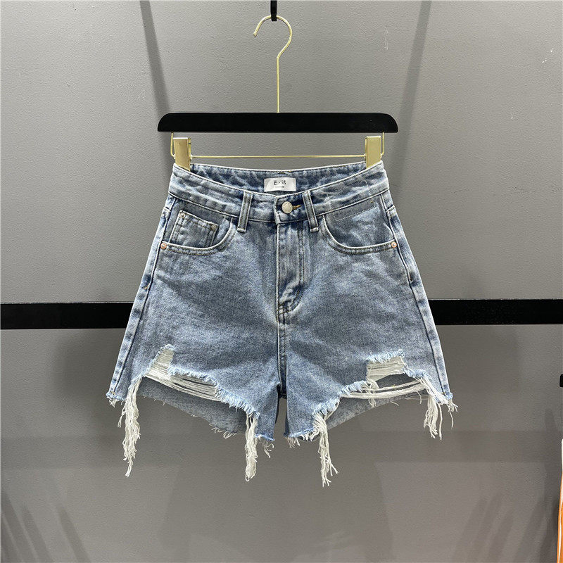 不规则破洞热裤女阔腿裤短裤牛仔