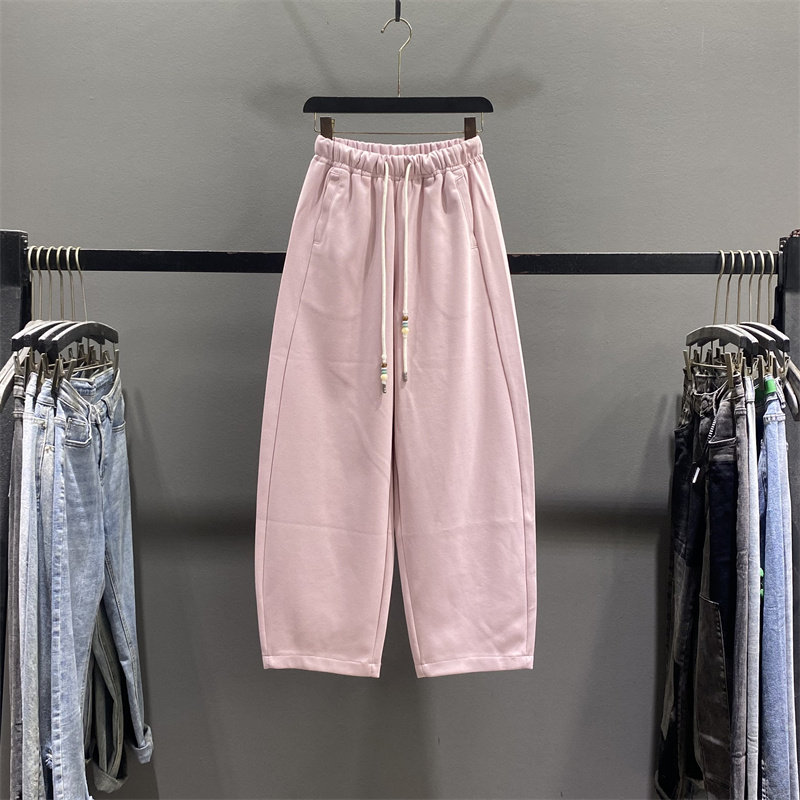 粉色休闲弯刀卫裤女2026春季新款松紧高腰抽绳宽松慵懒阔腿香蕉裤,女装/女士精品,休闲裤,淘宝优惠券,粉丝福利购,淘宝优惠卷