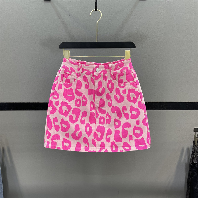 【清仓不退换】粉色豹纹印花牛仔半身裙女高腰显瘦A字包臀短裙,女装/女士精品,半身裙,淘宝优惠券,粉丝福利购,淘宝优惠卷