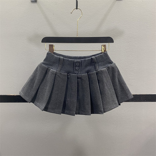 小个子宽腰头毛呢百褶半身裙女2025秋冬防走光显瘦辣妹A字短裙裤