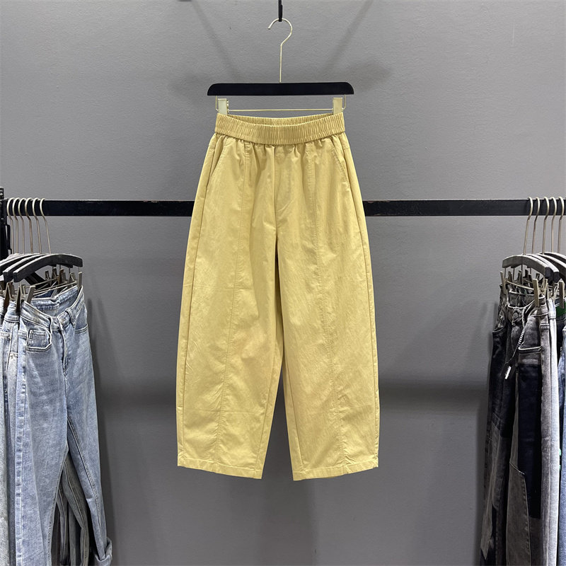 黄色弯刀休闲裤女2026夏季薄款速干宽松显瘦小个子九分阔腿老爹裤