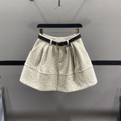 碎花毛呢花苞半身裙女秋冬遮胯A字短裙伞裙 清仓不退换