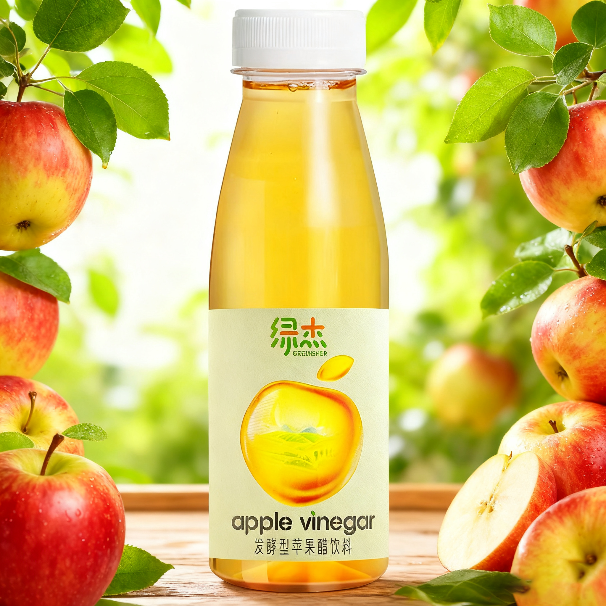 绿杰发酵型苹果醋饮料280ml*15瓶装50%果汁0蔗糖0脂肪健康配料表