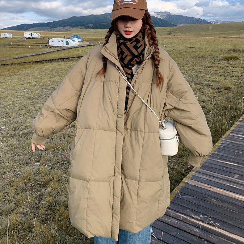 高领羽绒棉服女中长款冬装美式新款棉衣加厚面包服棉袄保暖外套