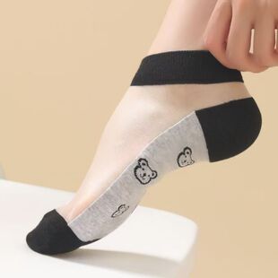 袜子女夏季 短筒冰丝袜100%棉底玻璃水晶袜耐磨防勾丝隐形船袜 薄款