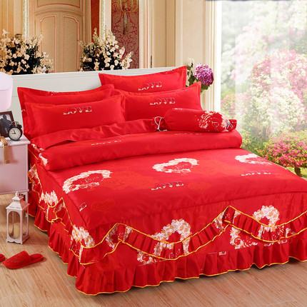 天天特价大红色婚庆床裙四件套结婚庆床罩四件套被套被罩床上用品