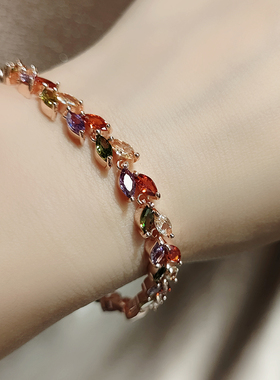 欧美五彩水晶手链aaa玫瑰金礼物