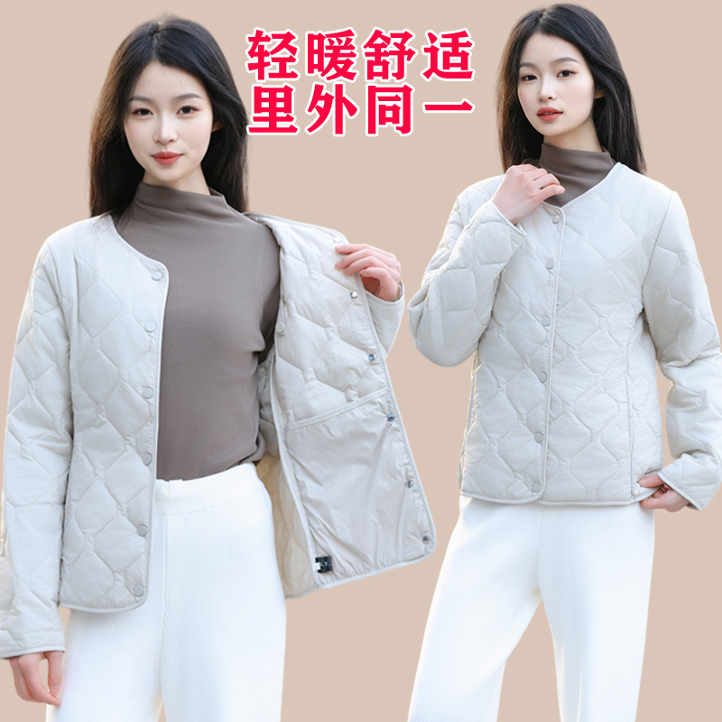 秋冬轻薄羽绒棉服短款圆领打底