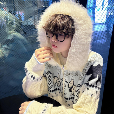 费尔岛大毛领毛衣男款冬季