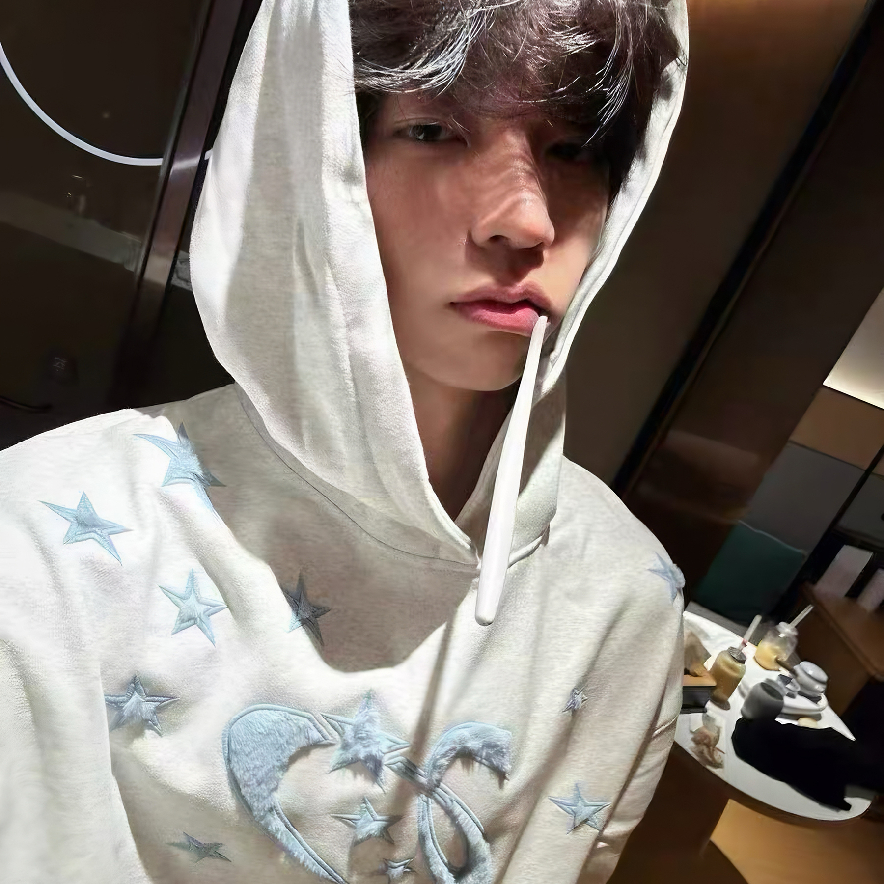 美式星星刺绣连帽卫衣男款