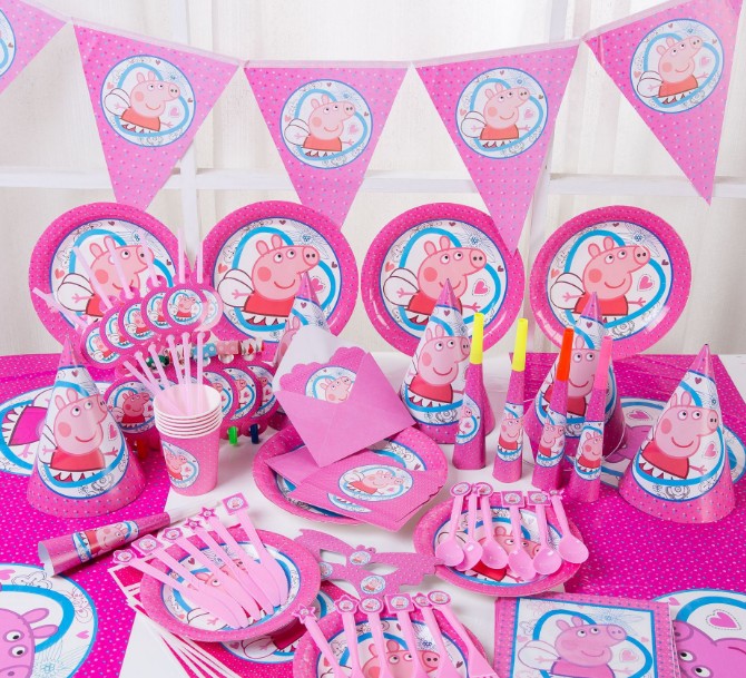 儿童派对用品 新款粉红猪小妹主题套装 生日节庆用品卡通场景布置