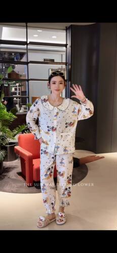 双层棉纱亲肤透气韩版黑皮KT大码长袖长裤睡衣女款家居服潮2