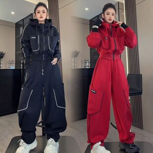 2026早春新款时尚连帽休闲套装女宽松显瘦百搭遮肉减龄两件套女潮