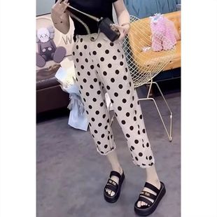 潮 波点洋气阔腿裤 女夏宽松薄款 直筒裤 子微胖高腰显瘦九分休闲裤