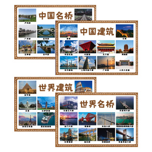 幼兒園建構(gòu)區(qū)主題環(huán)創(chuàng)裝 飾墻貼房子建筑中國(guó)世界國(guó)外橋著名建筑物