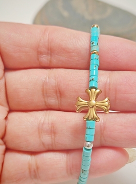 个性高冷风～蓝松石弹力手串钛钢不褪色原创手作小众设计