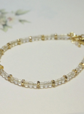 小冰糖~白水晶方糖珠极细手链保色轻奢原创设计正能量转运珠2mm