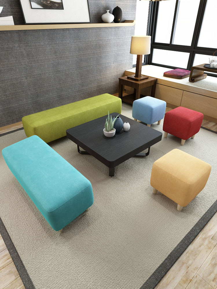 布艺方凳北欧简约沙发凳家用客厅长方形组合阳台入门靠墙换鞋脚踏