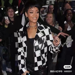 权志龙14S风格经典黑白棋盘格子小羊皮衣SLP神级单品GD男女同款