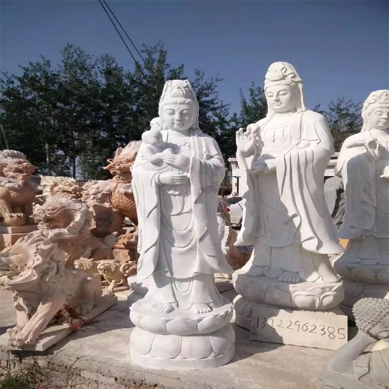 石雕定制汉白玉石刻观音菩萨雕像佛家人物雕塑厂家大理石滴水观音