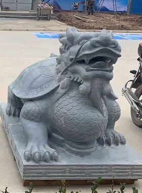 龙龟石雕青石金钱龙龟 石头龙头龟 霸下赑屃石龙龟新中式摆件定制