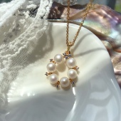 小乖手作 项链轻奢小众花环圆形女纯银设计感天然珍珠14K金锁骨链