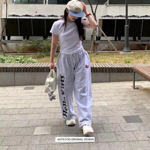 现货秒发open yy x hello kitty联名字母印花直筒休闲卫裤运动裤