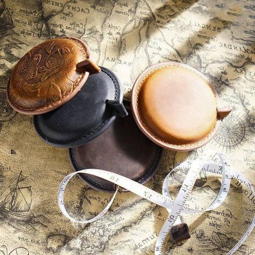 跨境头层牛皮疯马皮挂件量皮质手工复古迷你卷尺卷尺拉尺衣拉尺