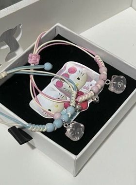 粉色闺蜜hellokitty编织礼物风手工时尚少女手链手绳卡通女凯蒂猫