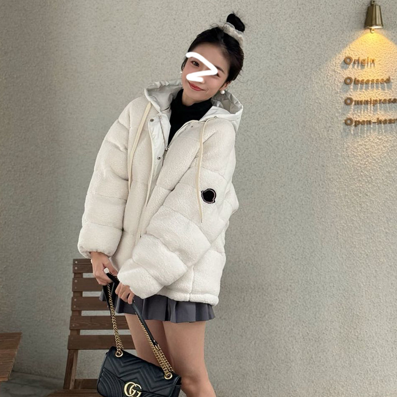 冬季羊羔毛棉衣女羽绒棉假两件可拆卸领宽松百搭圈圈绒棉服外套