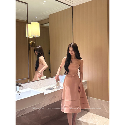 高级感优雅千金抹胸日礼服连衣裙