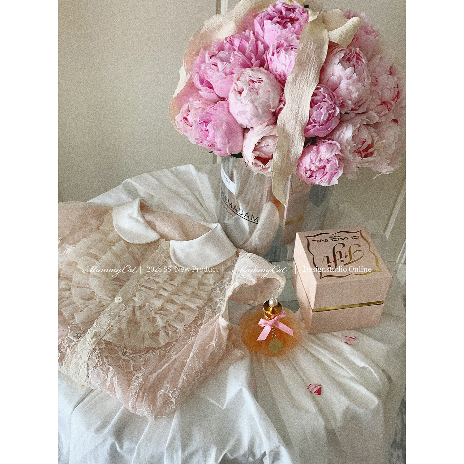 Mummy Cat 下蛋喵【栀子花】25新品甜美娃娃领股线蕾丝短袖衬衫