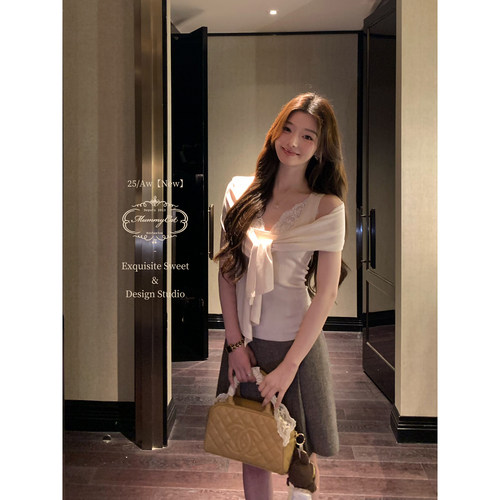 30绵羊毛披肩绑带针织上衣