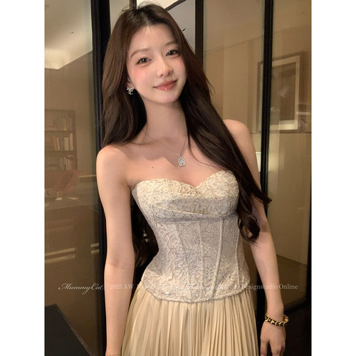 法式纯欲蕾丝鱼骨抹胸胸衣