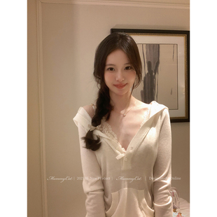MummyCat下蛋喵 显瘦舒适休闲套头连帽长袖 针织衫