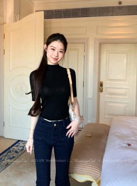 Mummy Cat下蛋喵 新品藏青色蜜桃臀腿精王自留款显瘦微辣牛仔裤