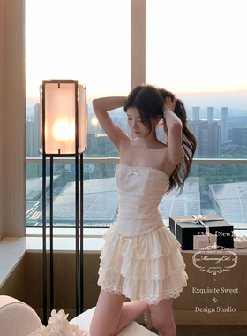 Mummy Cat 下蛋喵【日落天使】新品杏粉蕾丝网纱鱼骨蝴蝶结胸衣